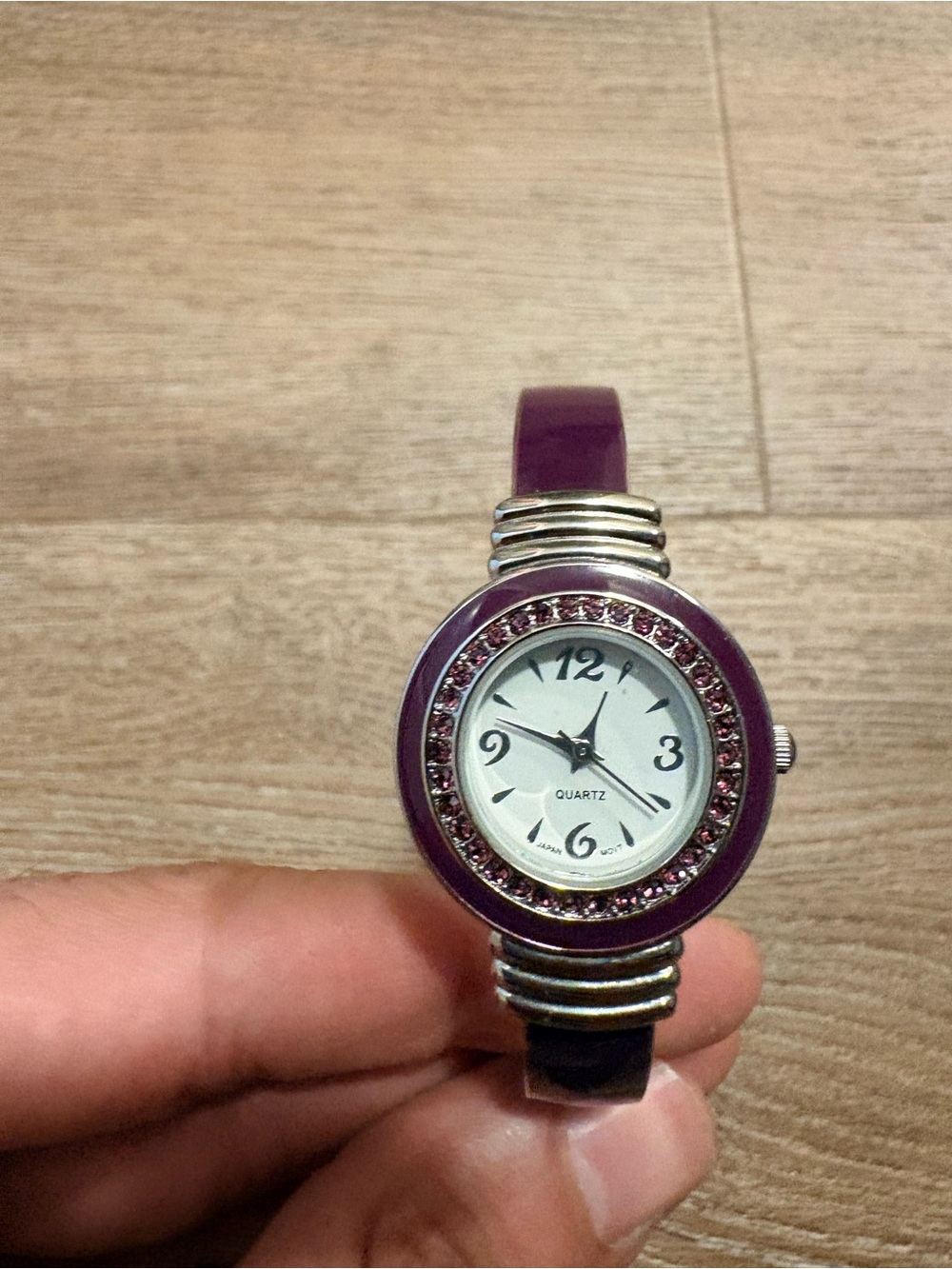Women’s Purple Enamel & Crystal Cuff Watch – Japan Quartz (Fresh Battery)